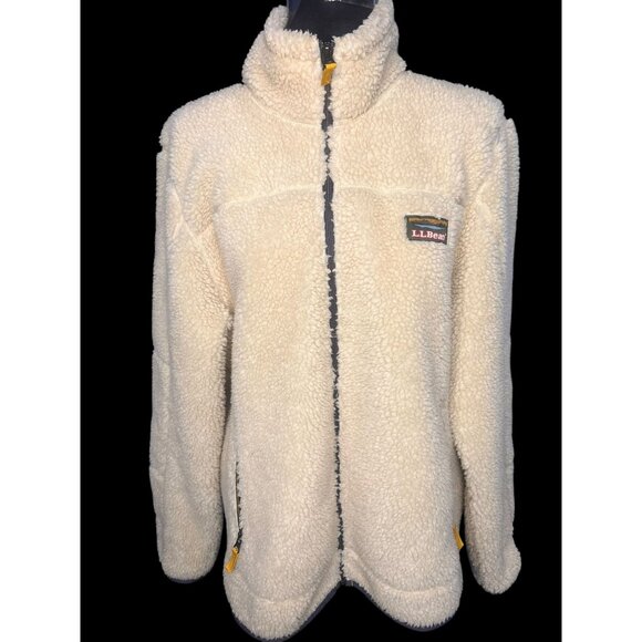 L.L. Bean Sherpa Fleece Full-Zip Jacket Womens Med-Reg Cream Warm OUTDOORS - Picture 1 of 7